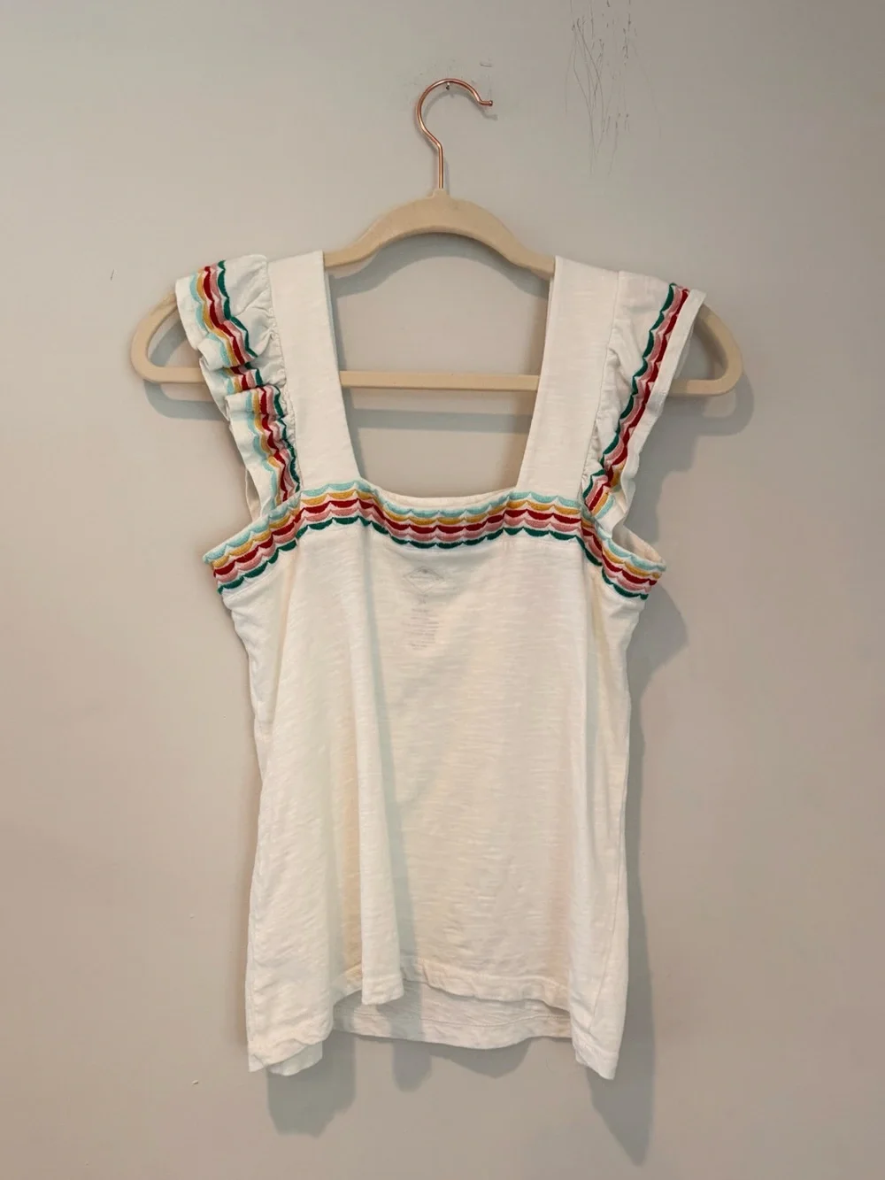 Boho Embroidered Ruffle Sleeve Top white Girlhoodcore petite small - Picture 2 of 6